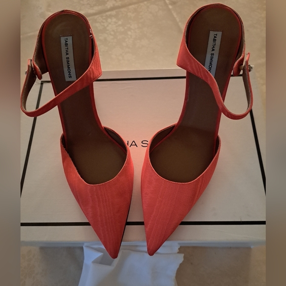 TABITHA SIMMONS ALLIE RED MOIRE HIGH MULE HEELS 38.5/US 7.5/8. NEW - Picture 5 of 8